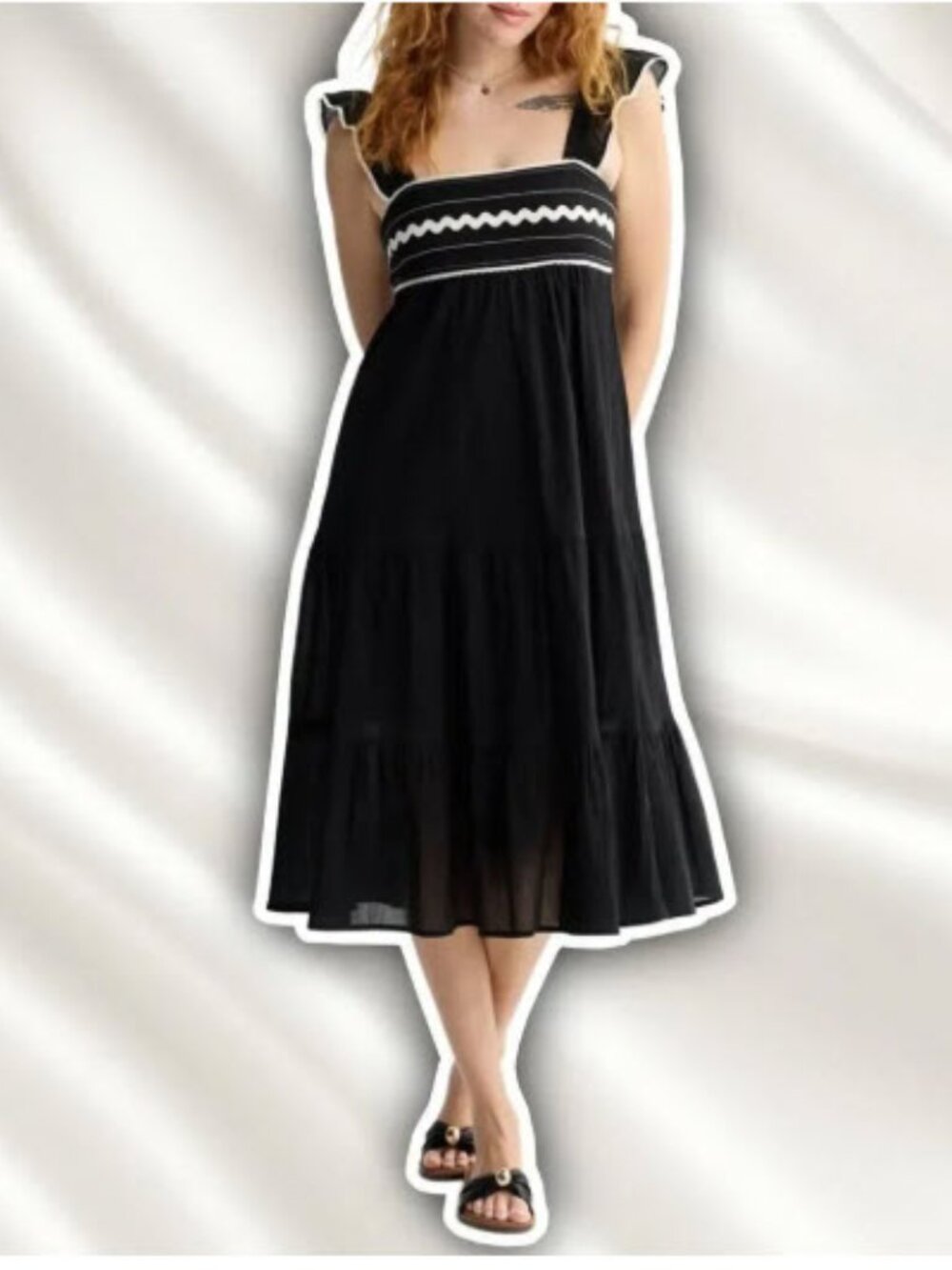 Rewind Black babydoll dress with white lace trim and ruffles size XL